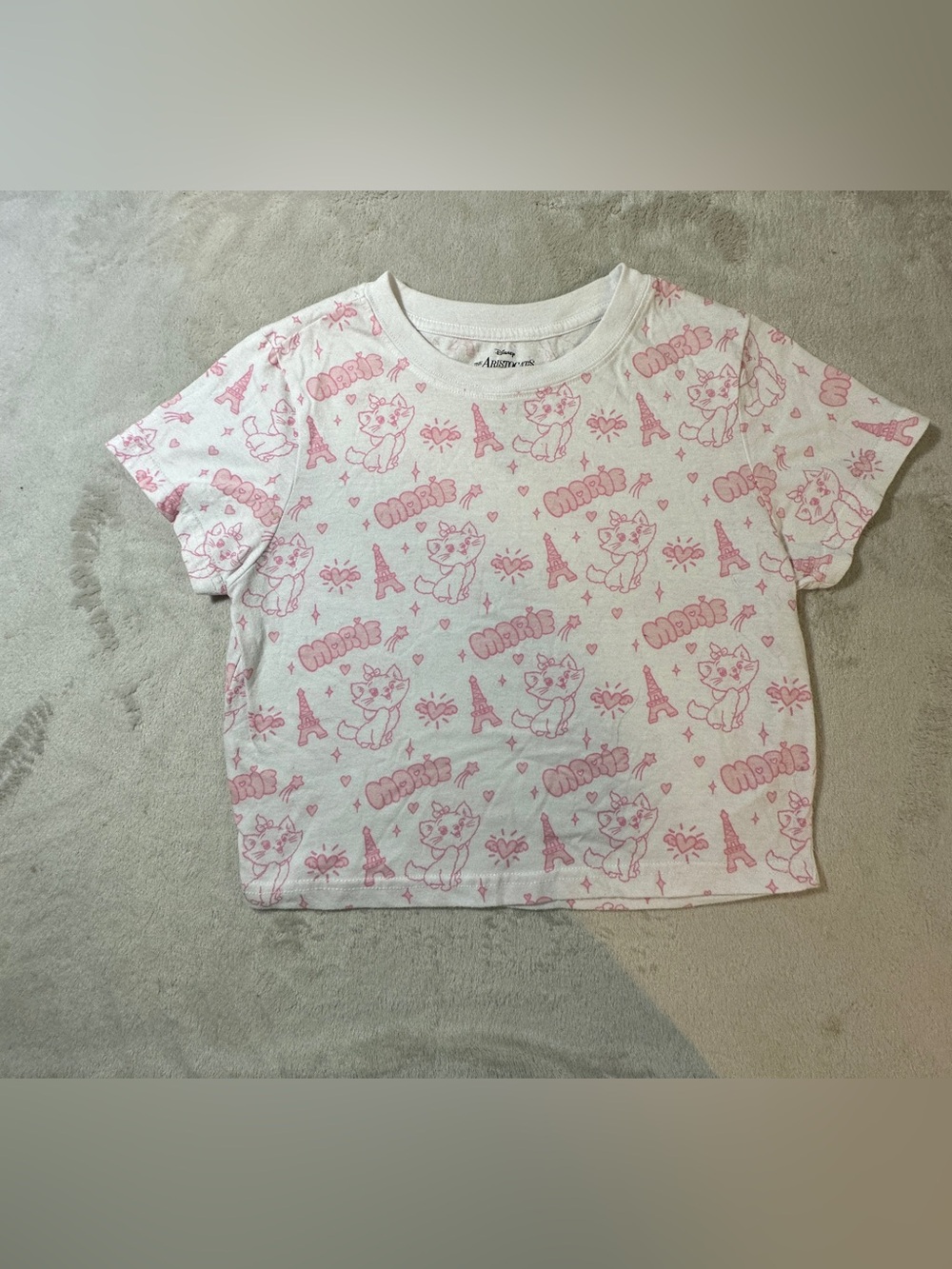 Disney White Short-Sleeve Tee with Pink Paris Cat Print